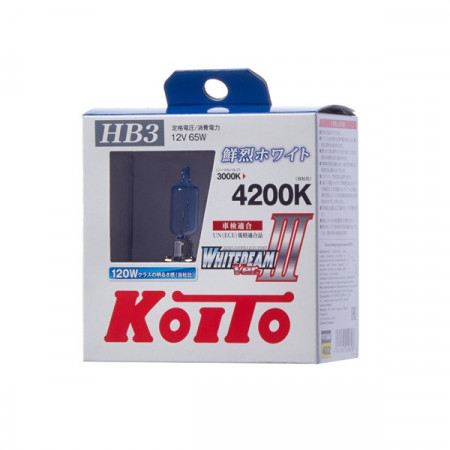 P0756W-Koito-Лампа высокотемпературная Koito Whitebeam 9005 (HB3) 12V 65W (120W) 4200K (комплект 2 шт.)-2