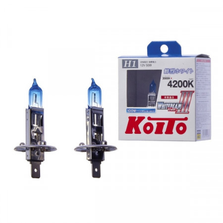 P0751W-Koito-Лампа высокотемпературная Koito Whitebeam H1 12V 55W (100W) 4200K (комплект 2 шт.)-1