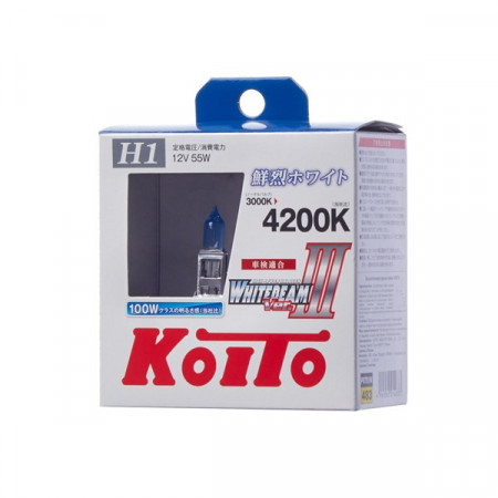 P0751W-Koito-Лампа высокотемпературная Koito Whitebeam H1 12V 55W (100W) 4200K (комплект 2 шт.)-3